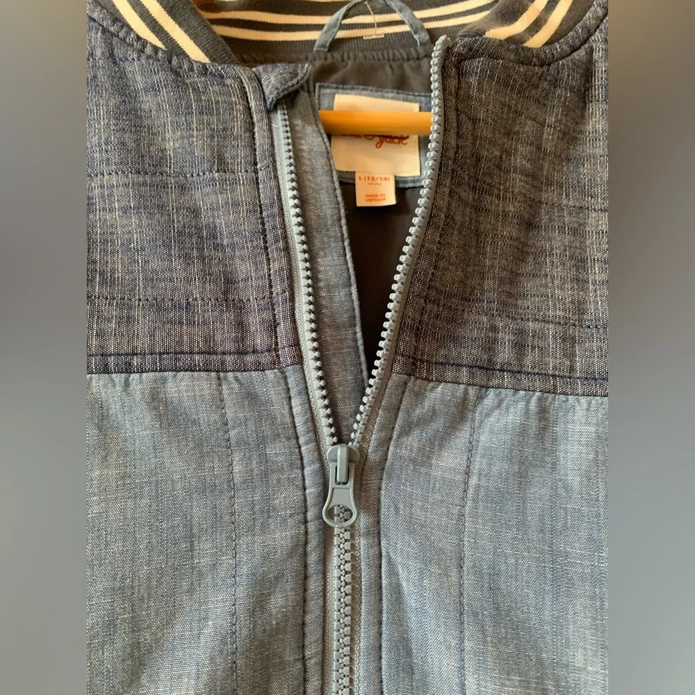 NWOT Denim Zip Up Varsity Blue Jacket w Thick Lining Kids L (12/14)